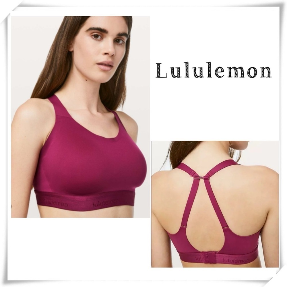 Lululemon Fine Form Bra Spell out Logos Yoga Bra in Burgundy Size 32B